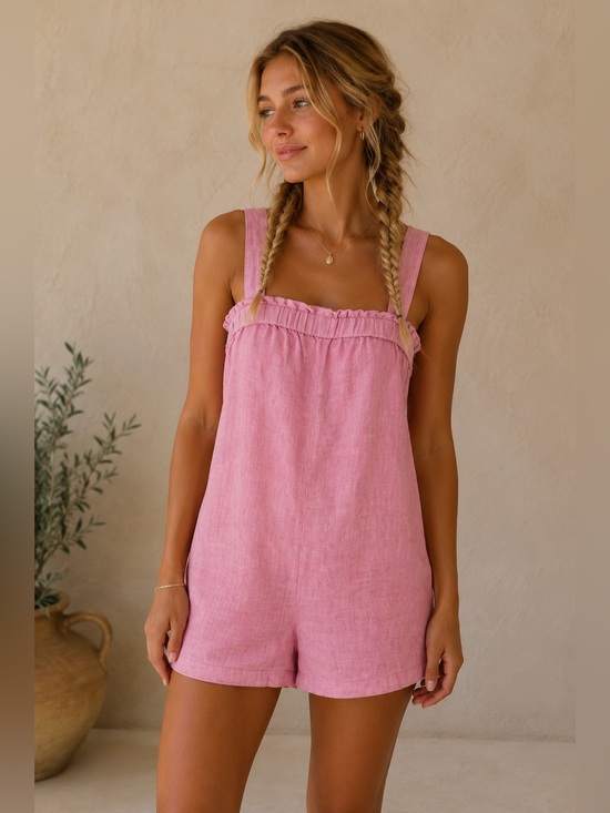 J. Crew Pants - J. Crew Pink Linen Sleeveless Jumpsuit with Elasticized Neckline
